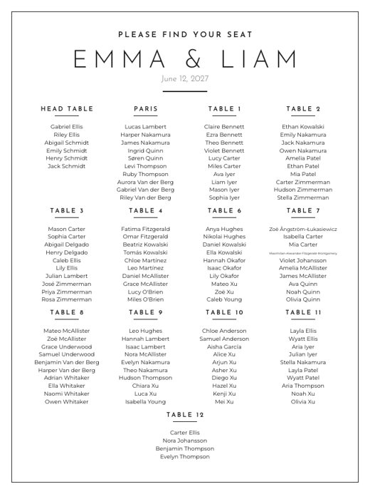 Modern Minimal seating chart sign